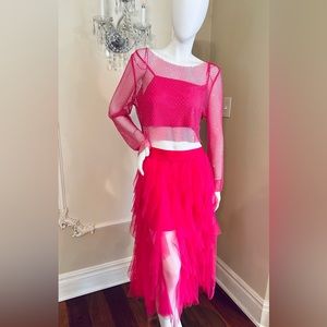 Sincerely Jules  Ruffle Tulle Skirt Glitter Crop Top Sparkle Mesh Rhinestone XL